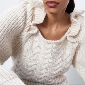 Zara Ruffle shoulder chunky sweater with Puff sleeves, size small